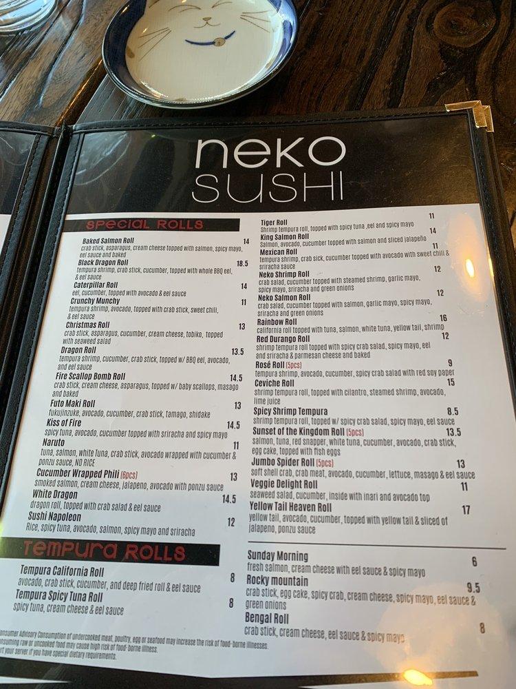 Menu at Neko Sushi Hyde park in Cincinnati restaurant, Cincinnati