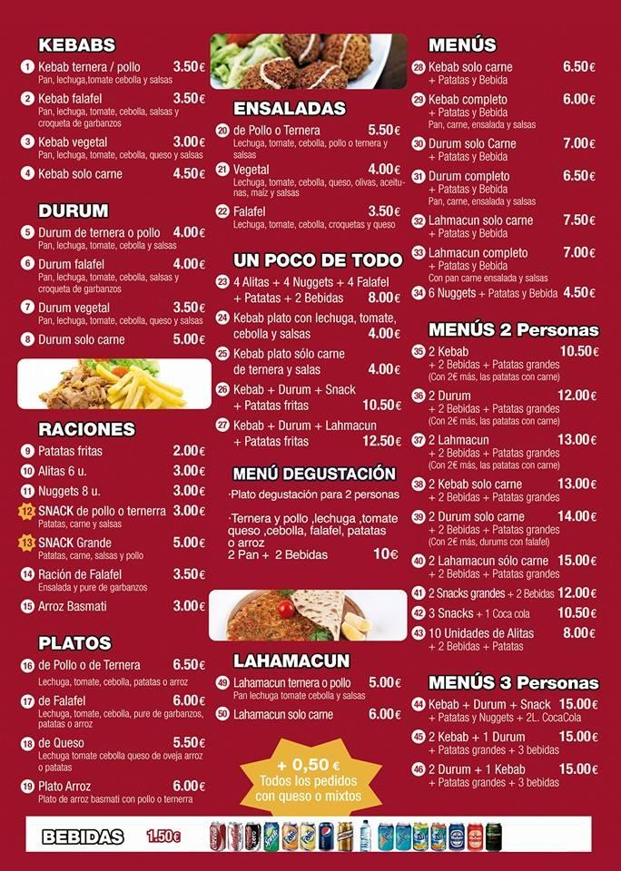 Menu at KING DONER KEBAB restaurant, Gijón