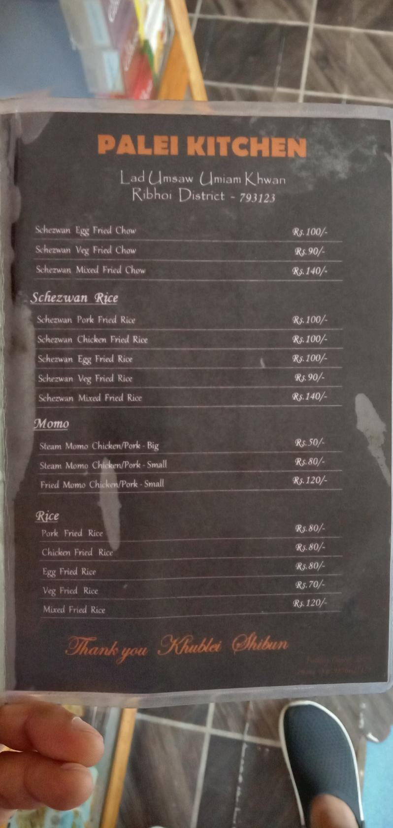 Menu at Palei Kitchen, Shillong