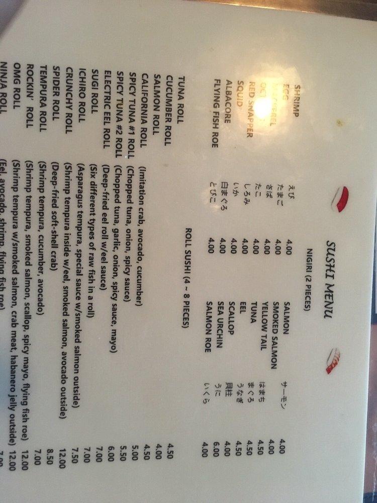 Menu at Hakata Japanese Restaurant, Silverdale