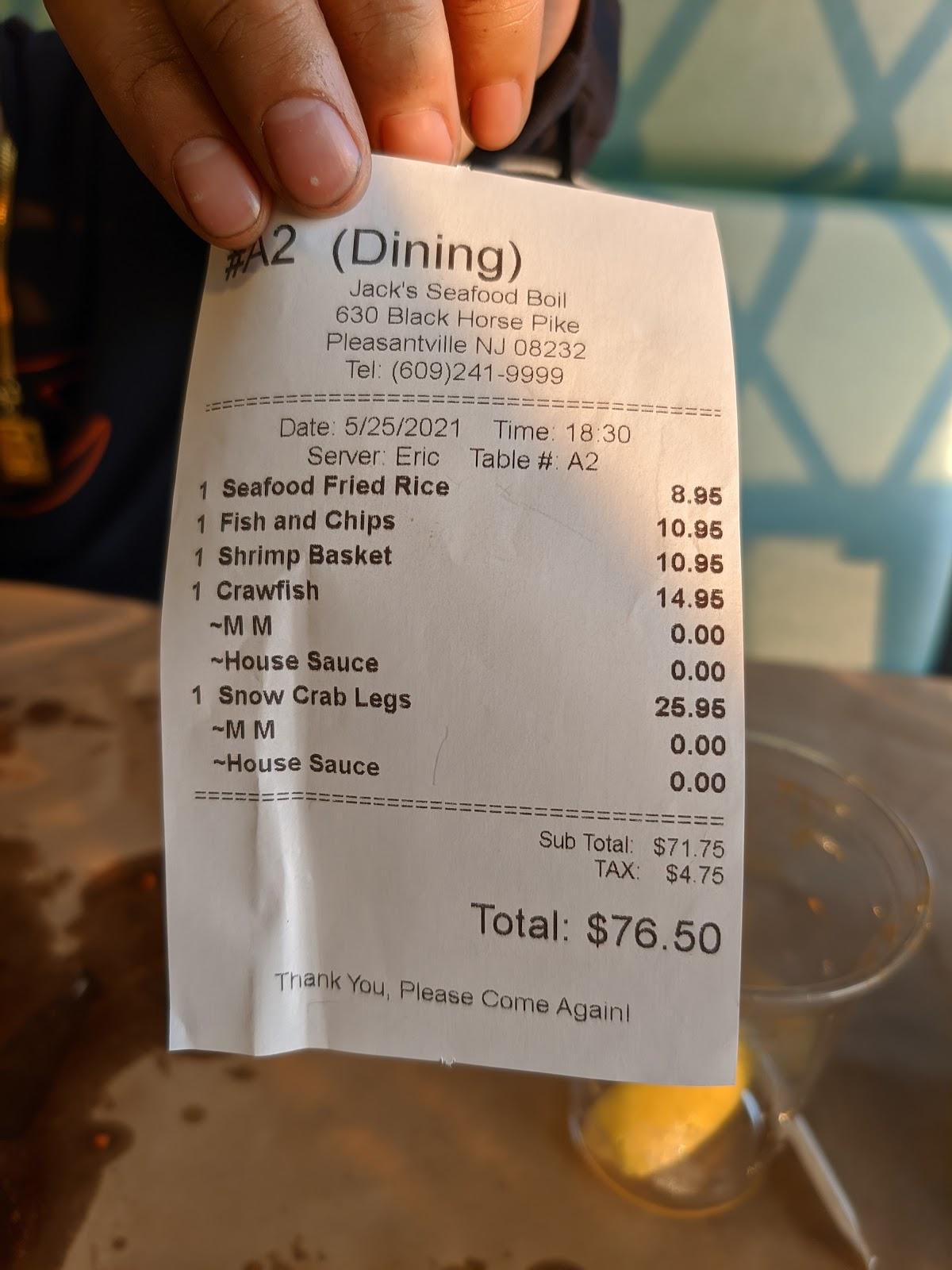 Menu at Jack's Seafood Boil restaurant, Pleasantville