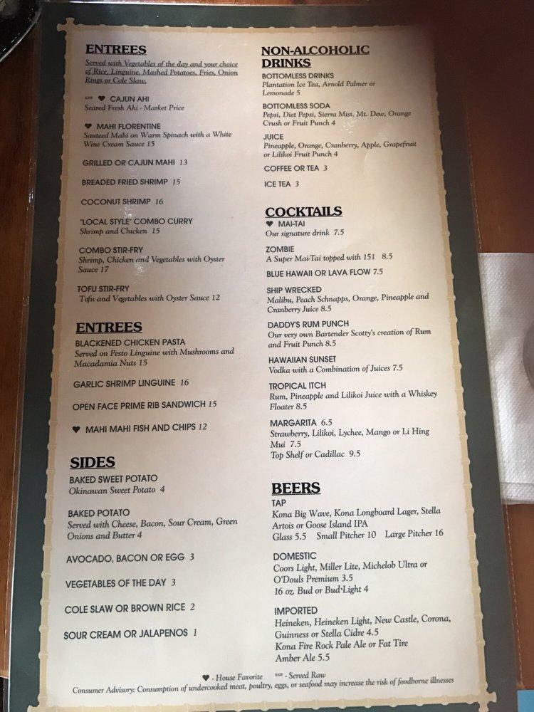 Menu at La Mariana Sailing Club, Honolulu, 50 Sand Island Access Rd