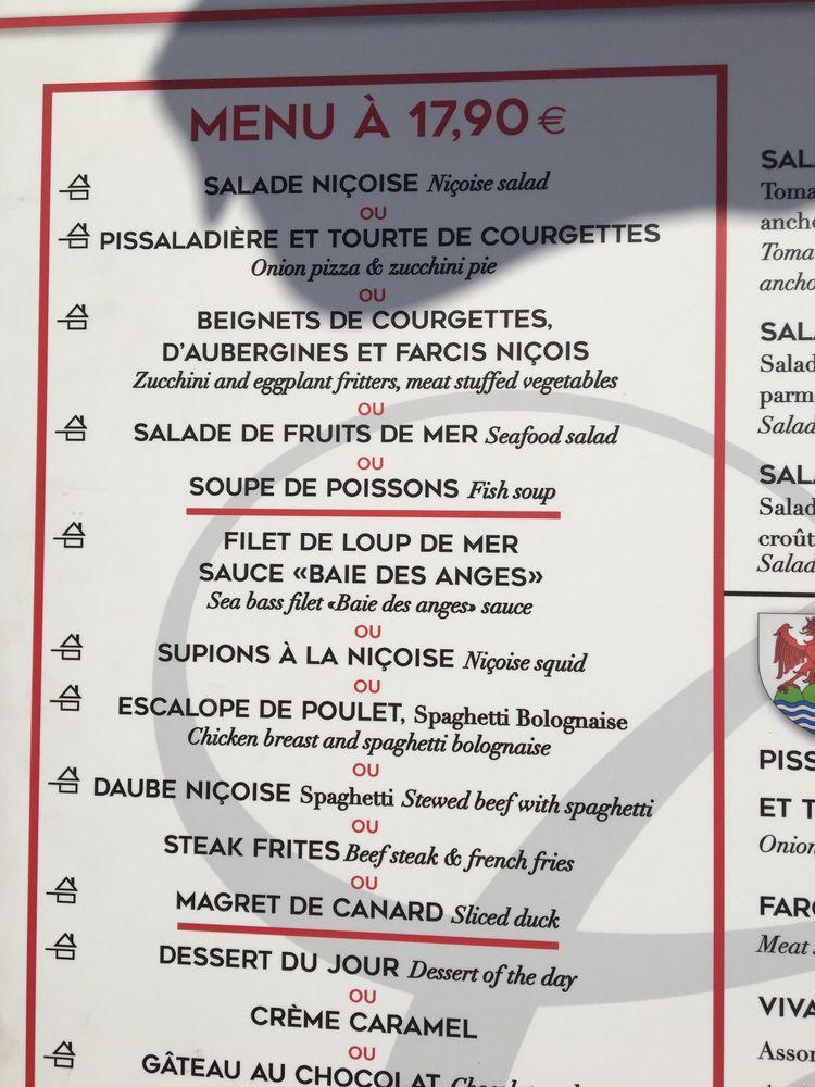 Menu at Restaurant la Claire Fontaine, Nice