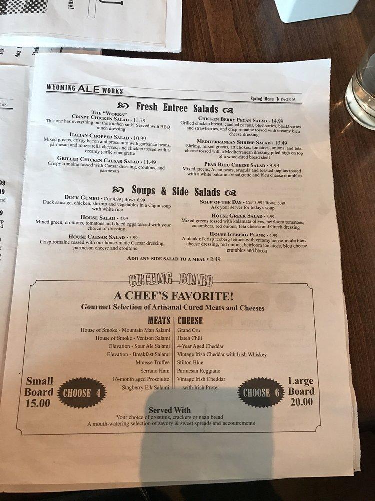 Menu at Wyoming Ale Works pub & bar, Casper, E 2nd St