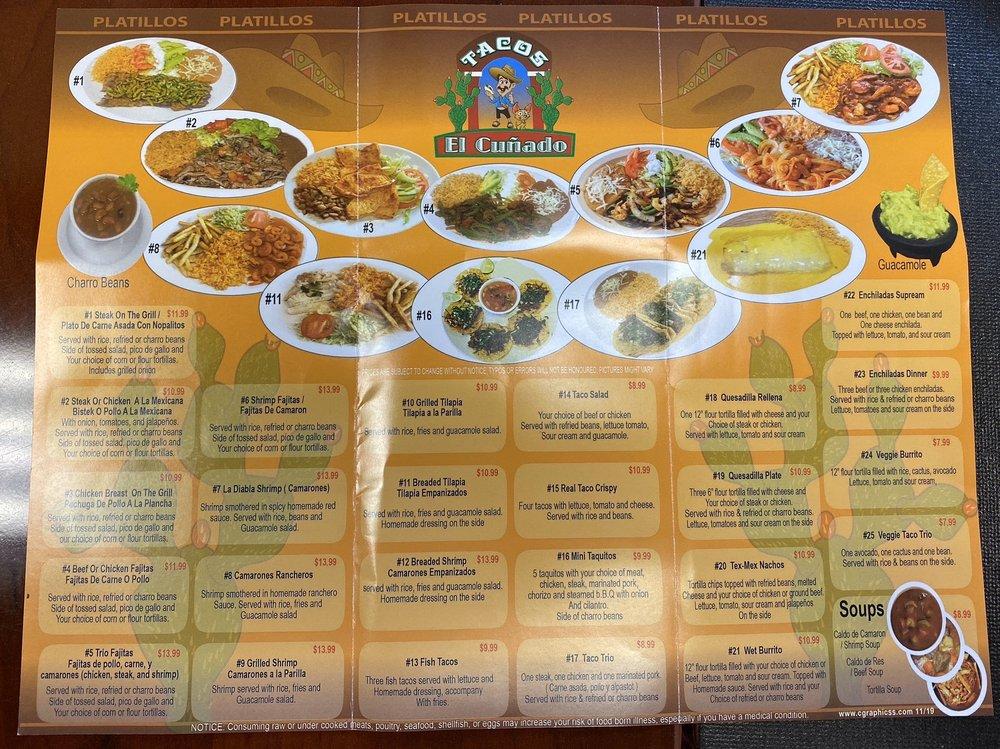 Menu at Tacos El Cunado restaurant, Grand Rapids, Alpine Ave NW