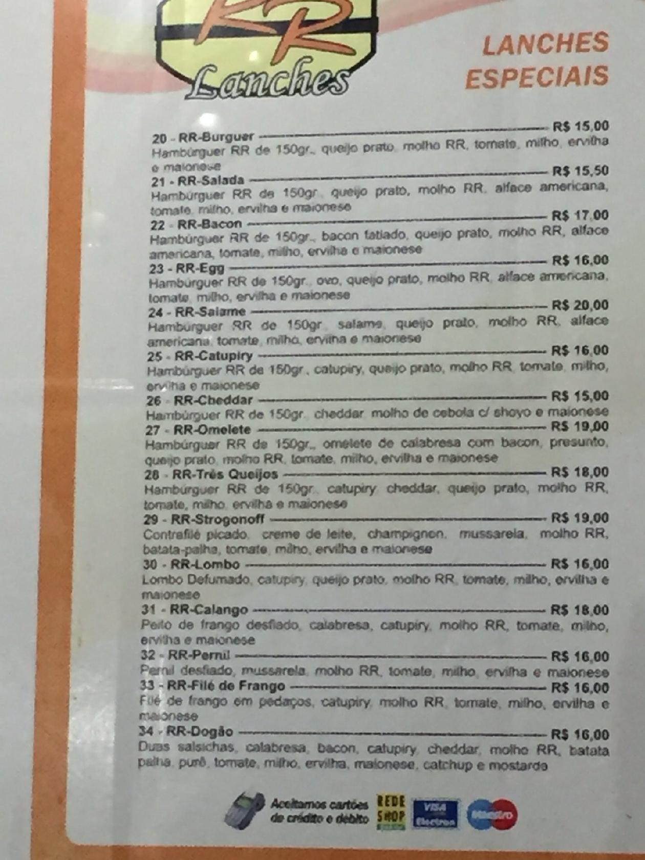 Menu em RR Lanches pub & Bar, Sorocaba, R. Padre Madureira