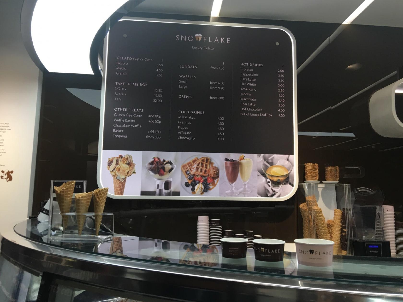 Menu at Snowflake Gelato - Soho desserts, London, 102 Wardour St