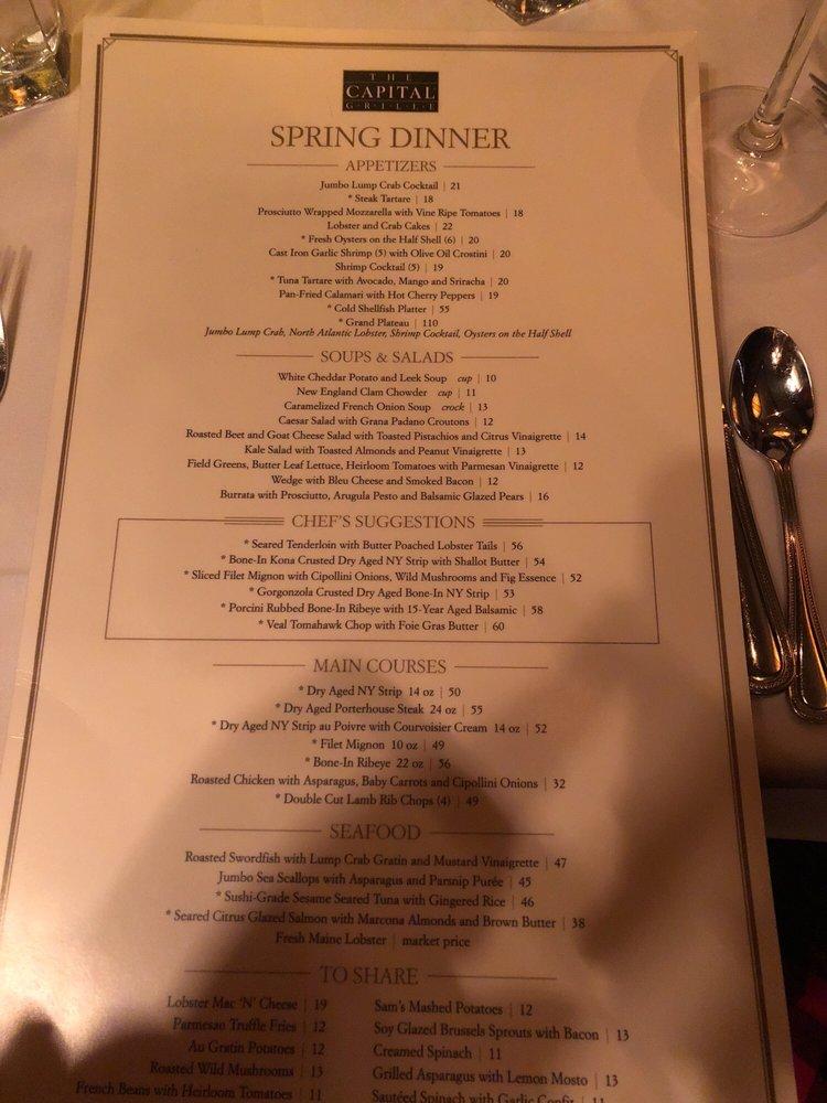 Menu at The Capital Grille pub & bar, Boston, 900 Boylston St