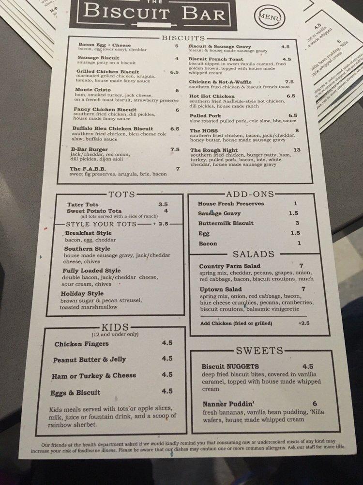 Menu at The Biscuit Bar, Plano
