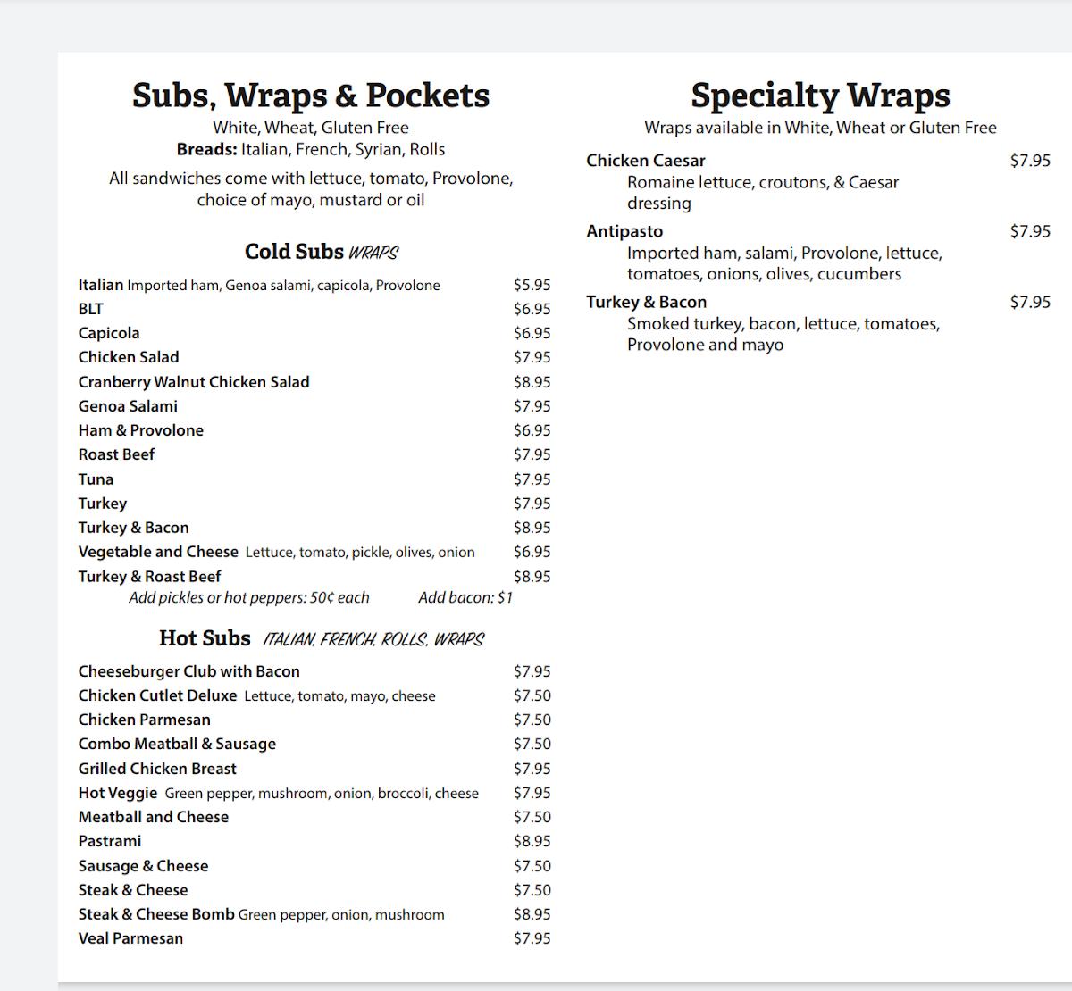 Menu at Wonder Bar Pizza & Subs Express, Shrewsbury