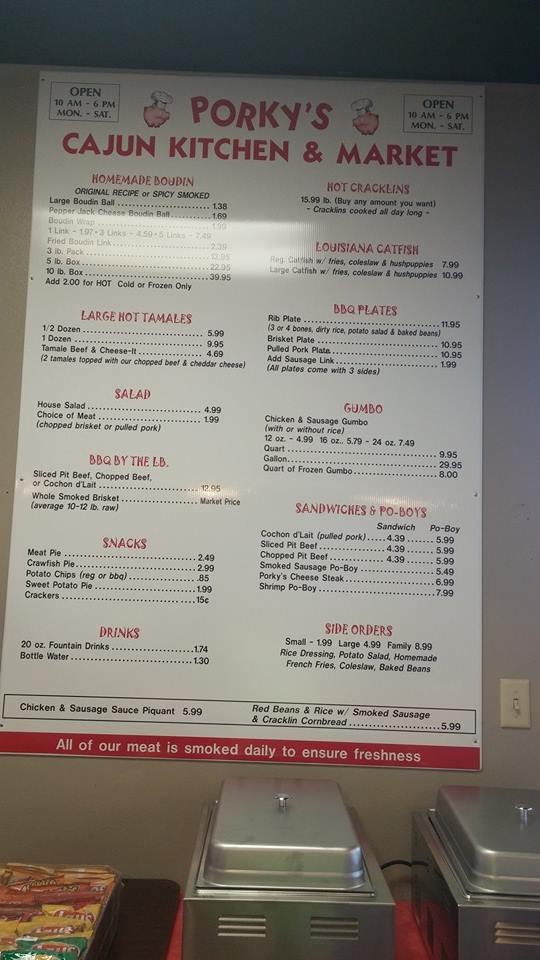 Menu at Porkys Little Cajun Kitchen restaurant, Pineville