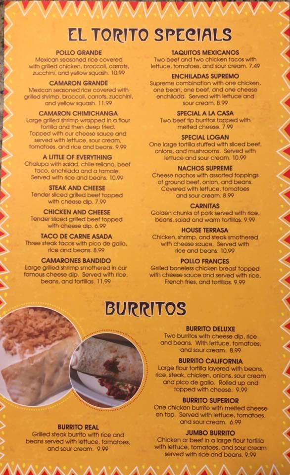 Menu At EL TORITO MEXICAN RESTAURANT, Logan