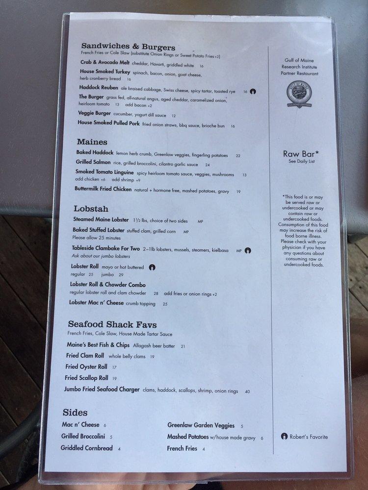 Menu at Robert's Maine Grill restaurant, Kittery