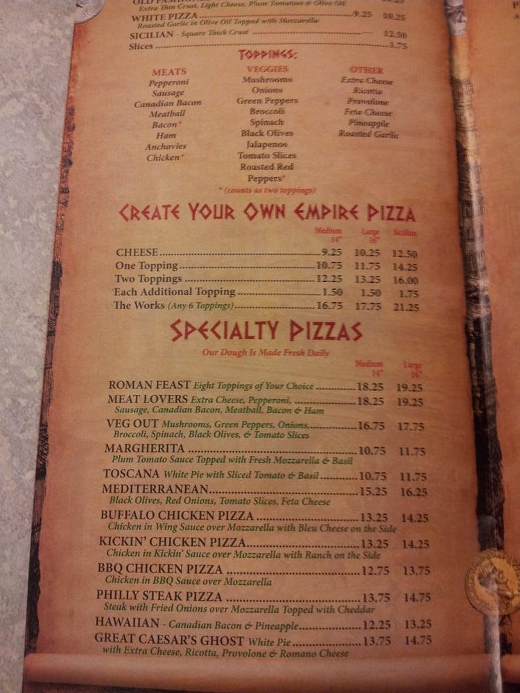 Menu at Empire Pizza pizzeria, Bordentown, 184 US130