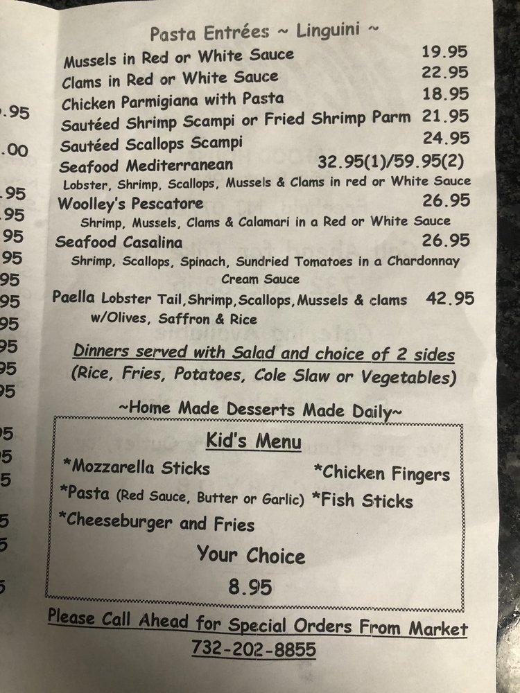 Menu at Woolley's Fish Market and Seafood House restaurant, Freehold Township