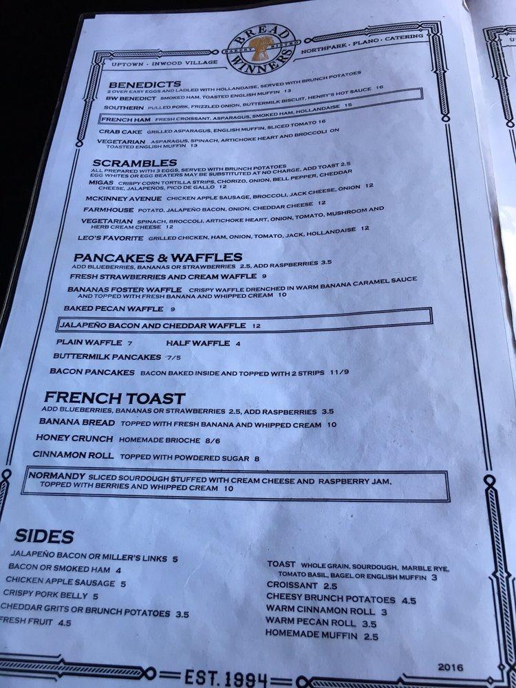 Menu at Bread Winners Cafe & Bakery, Dallas, McKinney Ave