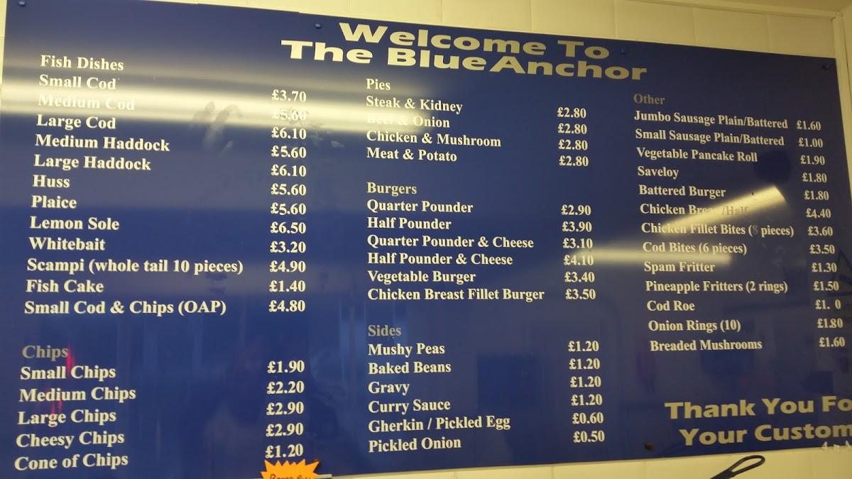 Menu at Blue Anchor restaurant, Bexhill
