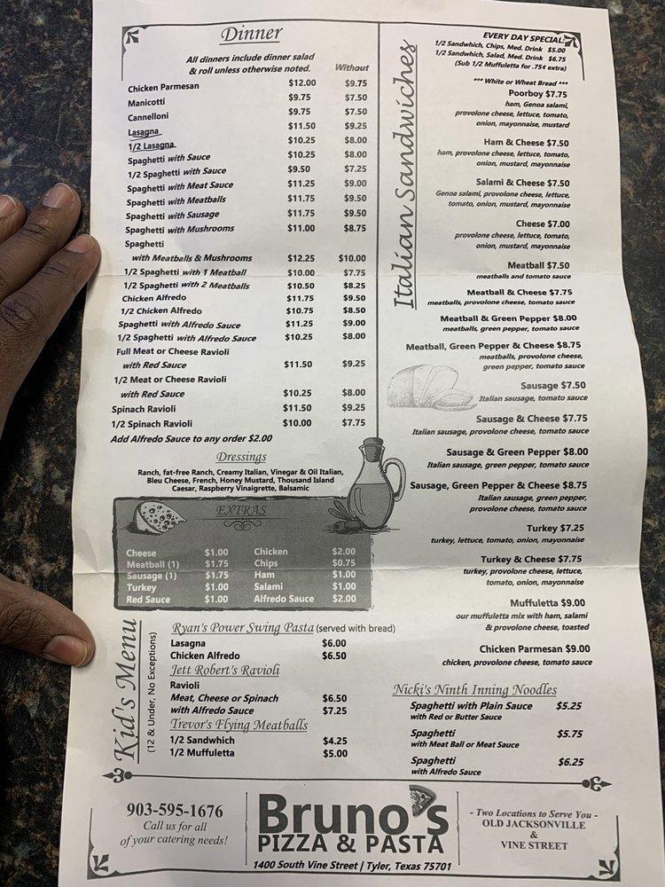 Menu At Bruno s Pizza Pizzeria Tyler S Vine Ave