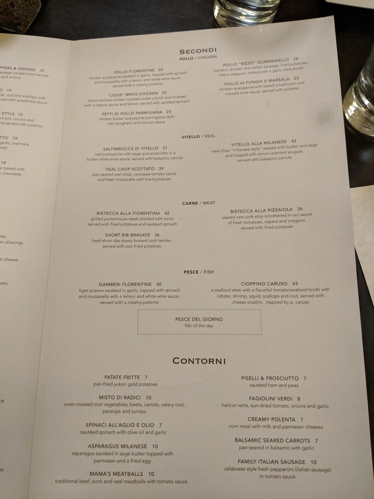 Menu at Louis Ristorante & Bar, Saint Paul