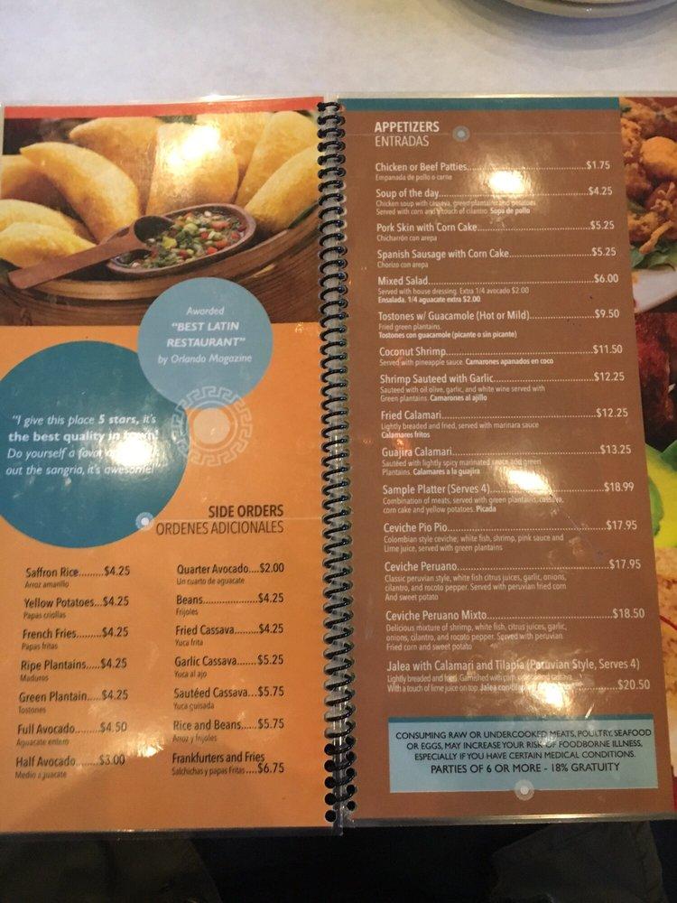 Menu at Pio Pio Restaurant, Orlando, Precision Dr
