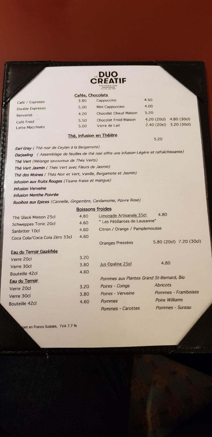 Carta de Le Duo Créatif, Pâtisserie Fine, Chocolatier, La TourdePeilz