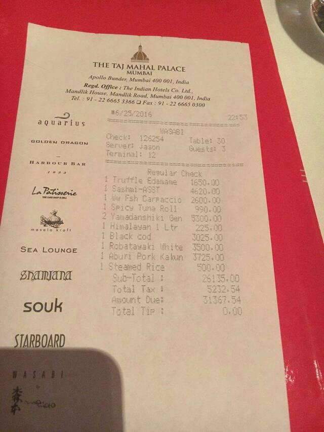 Menu at Wasabi by Morimoto, Mumbai