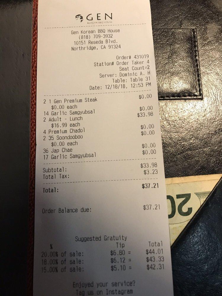 Menu at Gen Korean BBQ House, Los Angeles, Reseda Blvd