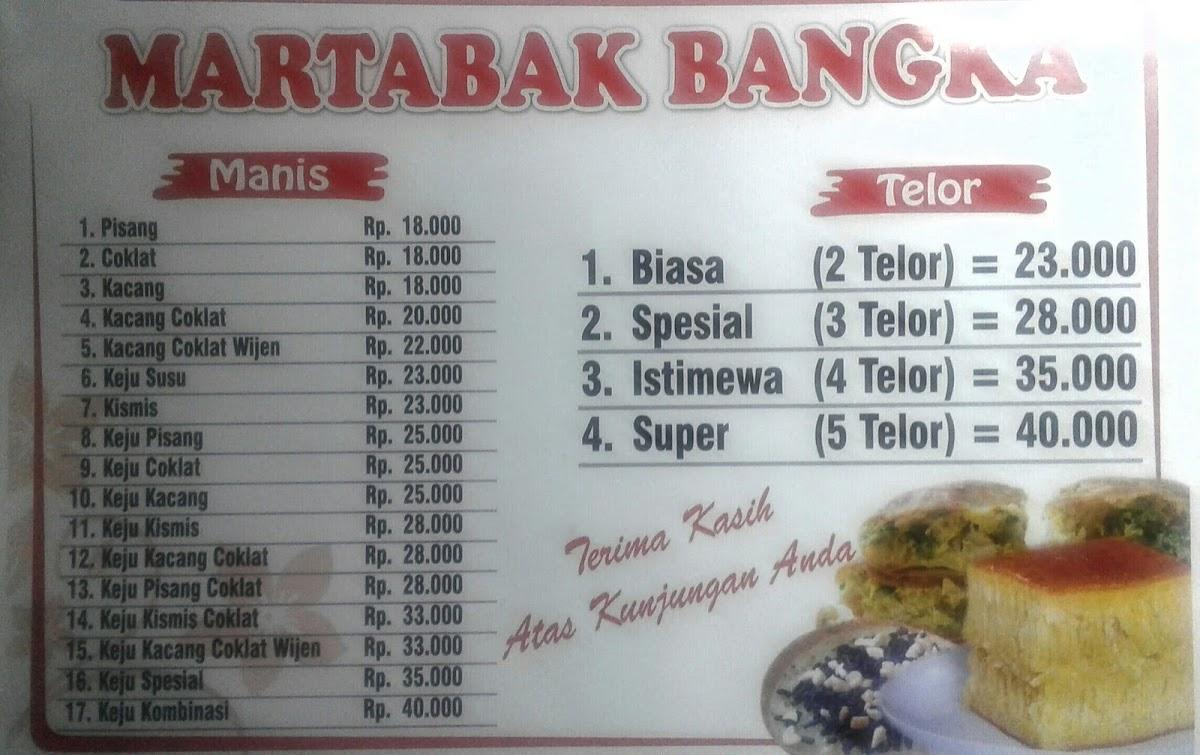 Menu At Martabak Bangka Masyifa Manis Telor Restaurant East Jakarta