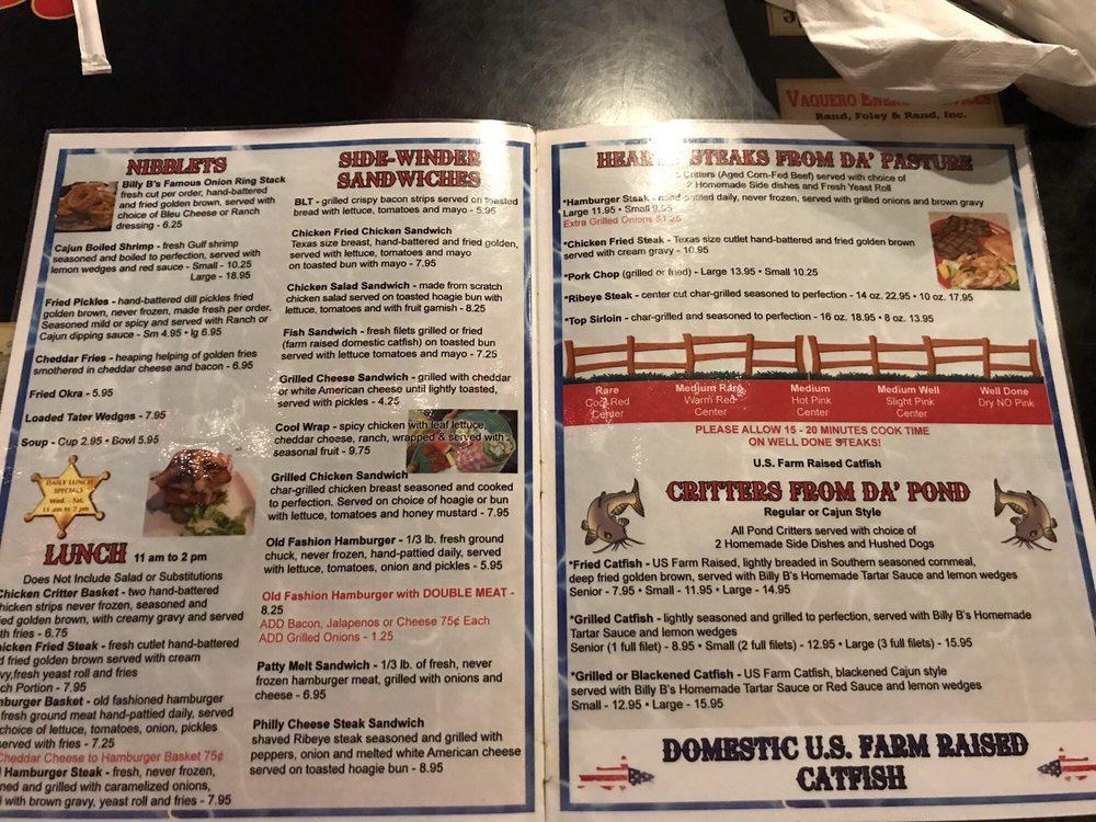 Menu at Billy B's Sale Barn Cafe, Groesbeck, TX164