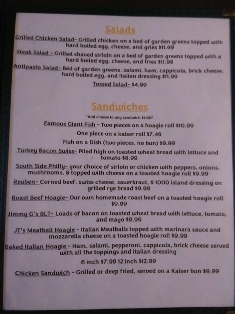 Menu at Jimmy G's Bar & Grill, Canonsburg