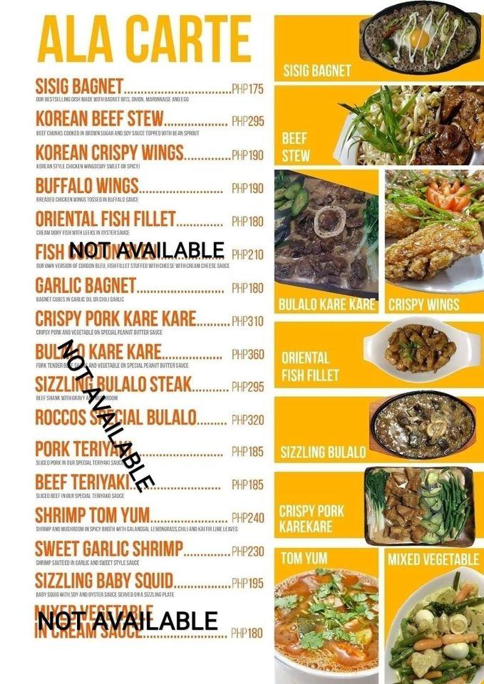 Menu at Rocco's Kitchen restaurant, San Jose City