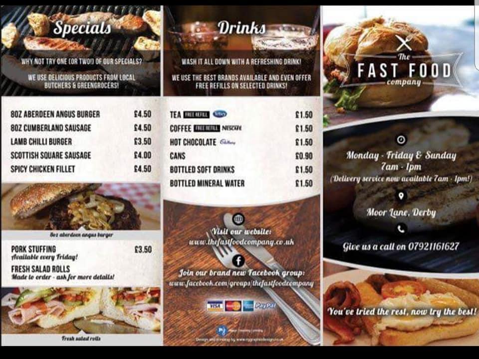 Menu at The Fast Food Company, Derby