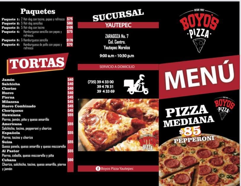 Menu at Boyos Pizza Yautepec pizzeria, Yautepec de Zaragoza