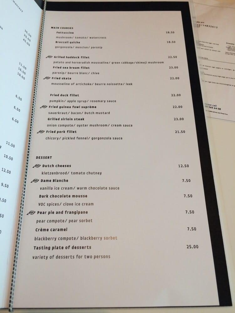 Menu at Euromast, Rotterdam