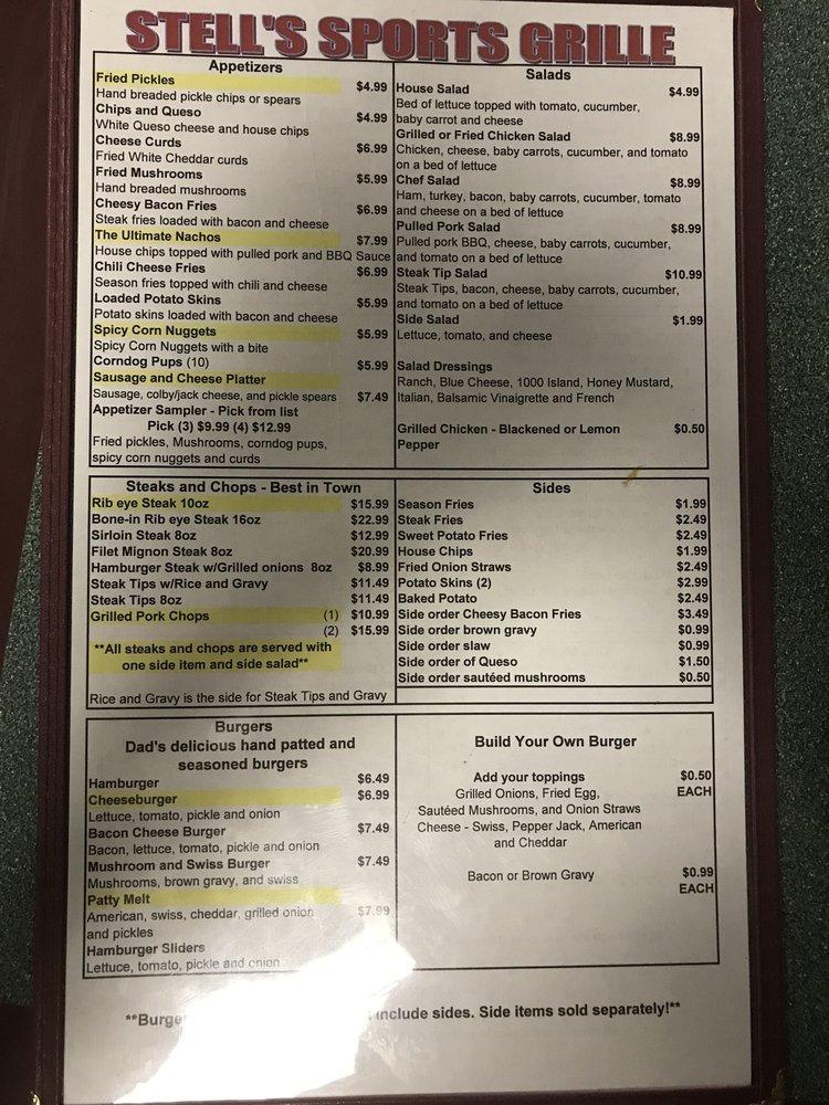 Menu at Stell's Sports Grille pub & bar, Muscle Shoals
