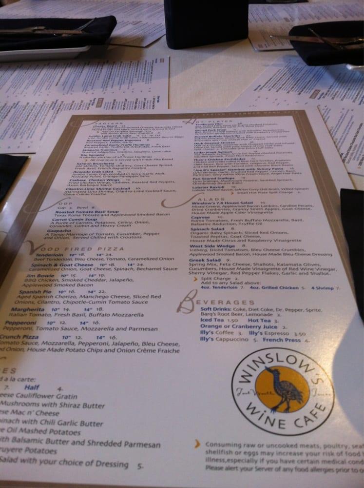 Menu at Winslow's Wine Cafe, Fort Worth