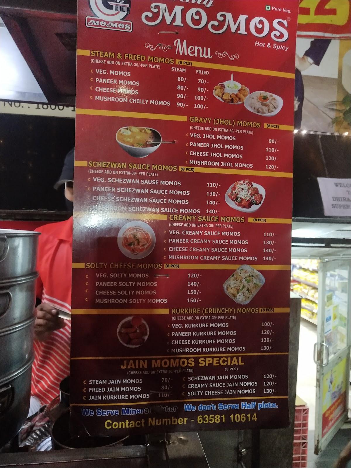 Menu at Gurung Momos(Parle Point), Surat, 5QGV+2QX