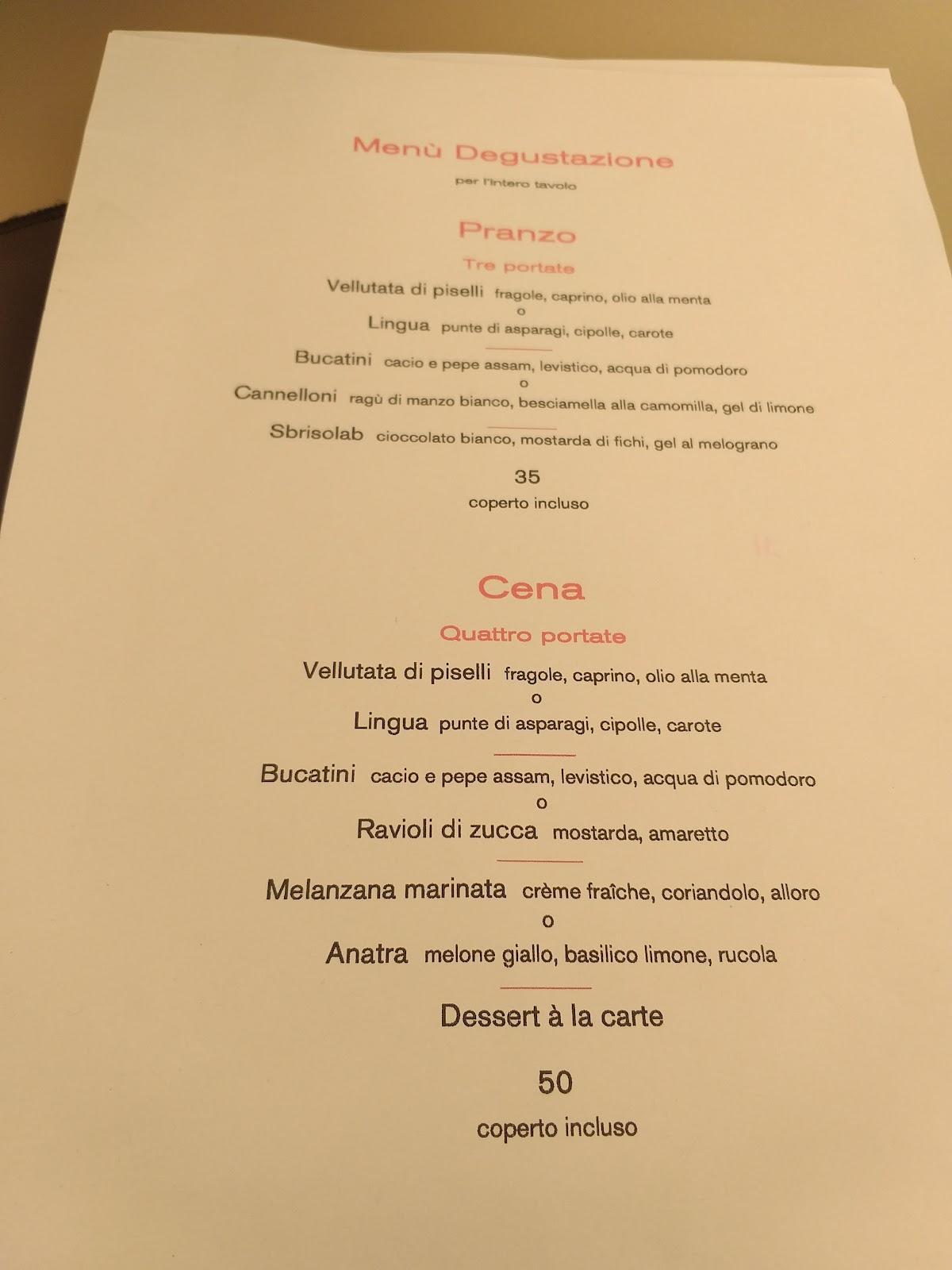 Menu da Laboratorio ristorante, Mantova