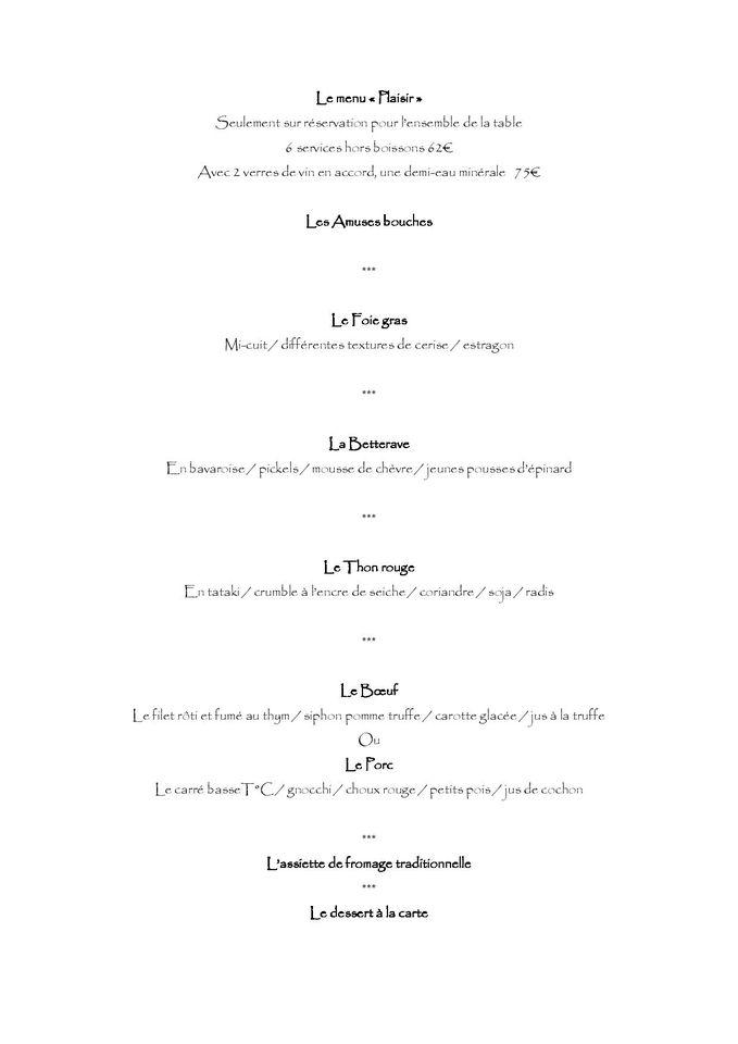 Menu at L'ASCENSION restaurant, Volstroff