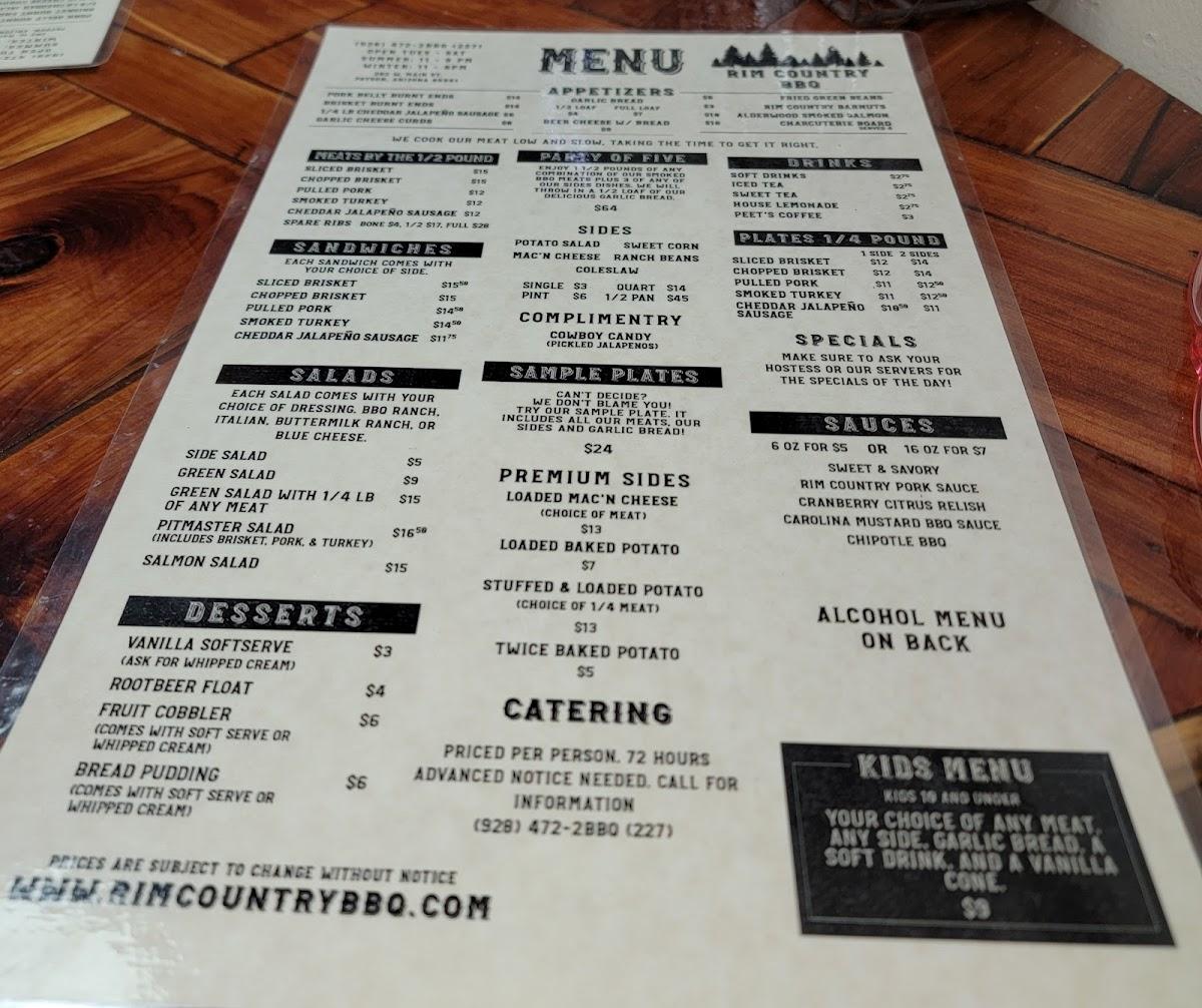 Menu at Rim Country BBQ and WoodFired Pizza, Payson