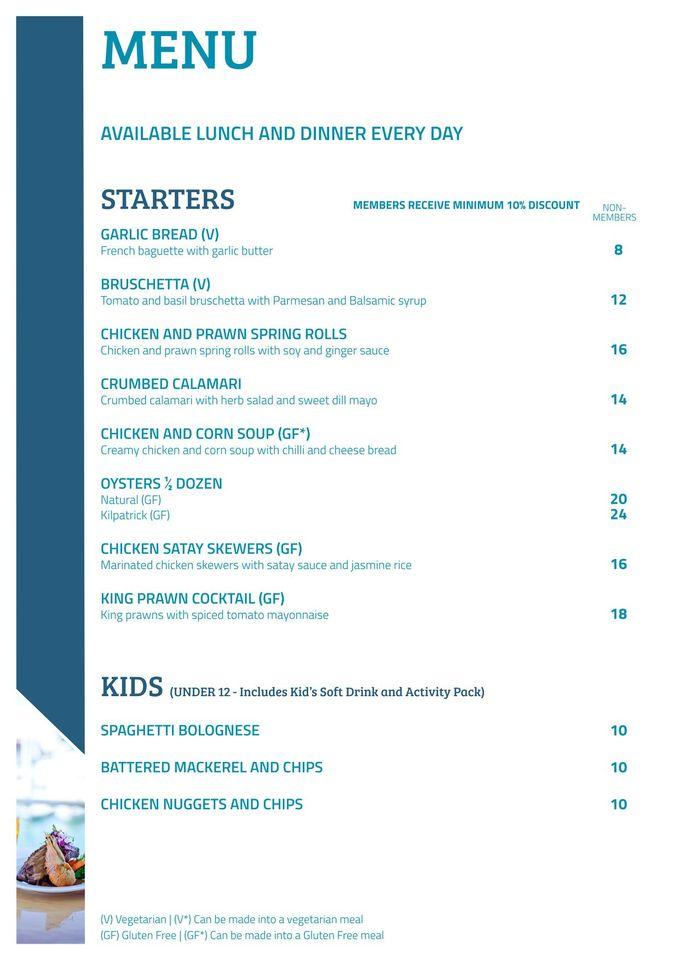 townsville yacht club menu specials