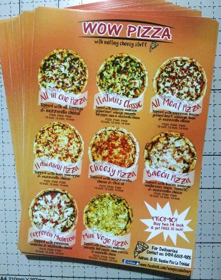 Menu at Wow Pizza pizzeria, La Trinidad