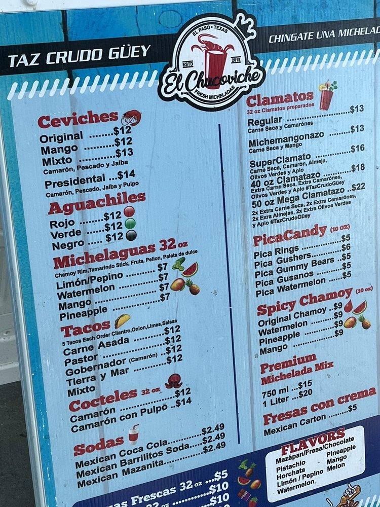 Carta del restaurante El Chucoviche Mariscos, El Paso