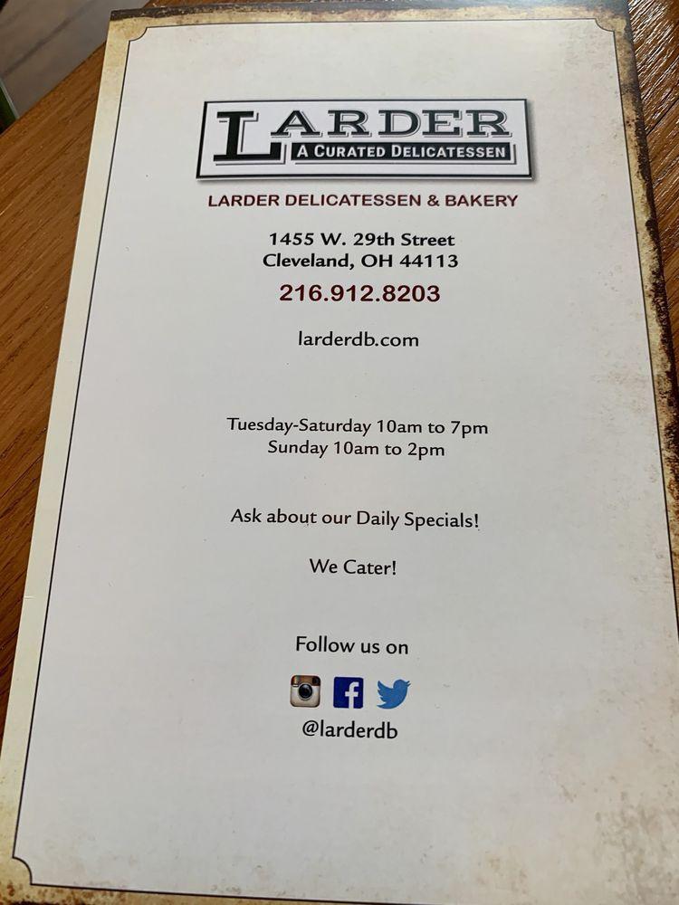 Menu at Larder Delicatessen and Bakery, Cleveland