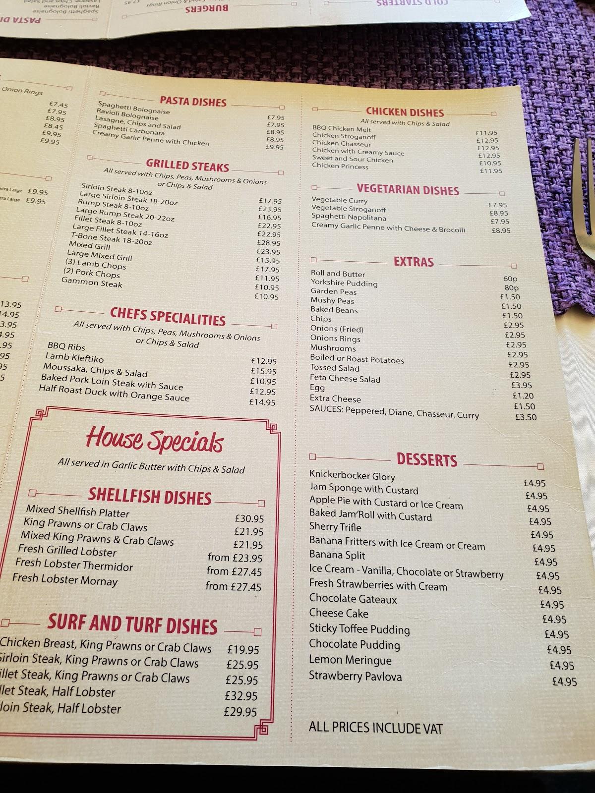 Menu at The Arches restaurant, Great Yarmouth, 72 Regent Rd