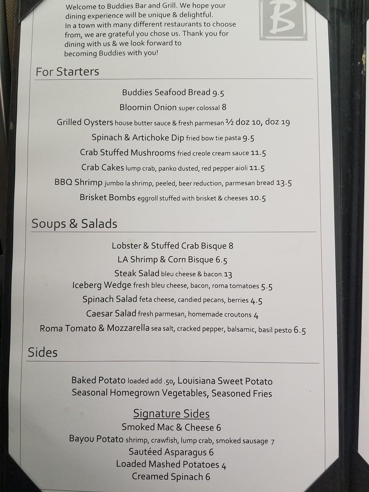 Menu at Buddies Bar & Grill, Hammond