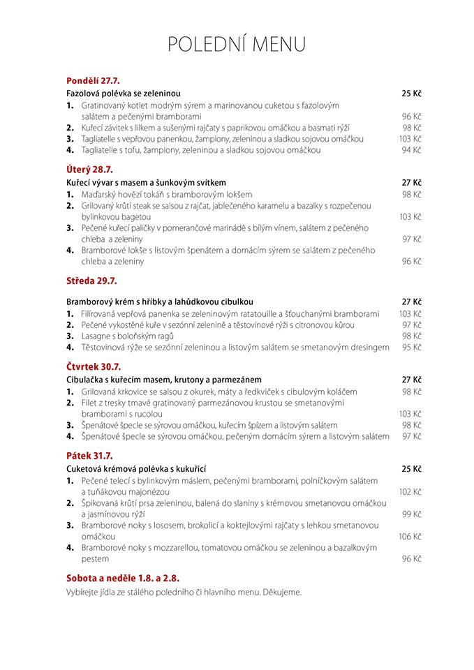 Menu at Up MÁJ restaurant, Trutnov, OD Máj