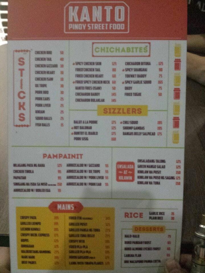 Menu at Kanto Pinoy Street Food BBQ, Quezon City