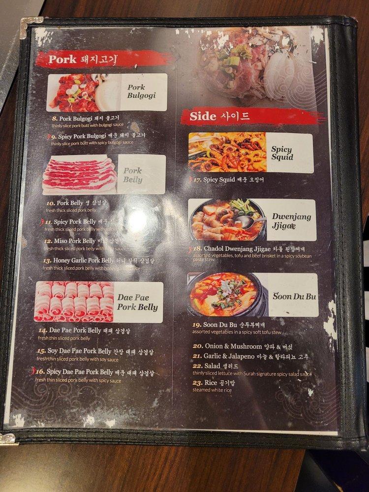 Menu at Surah Korean BBQ, Upper Darby