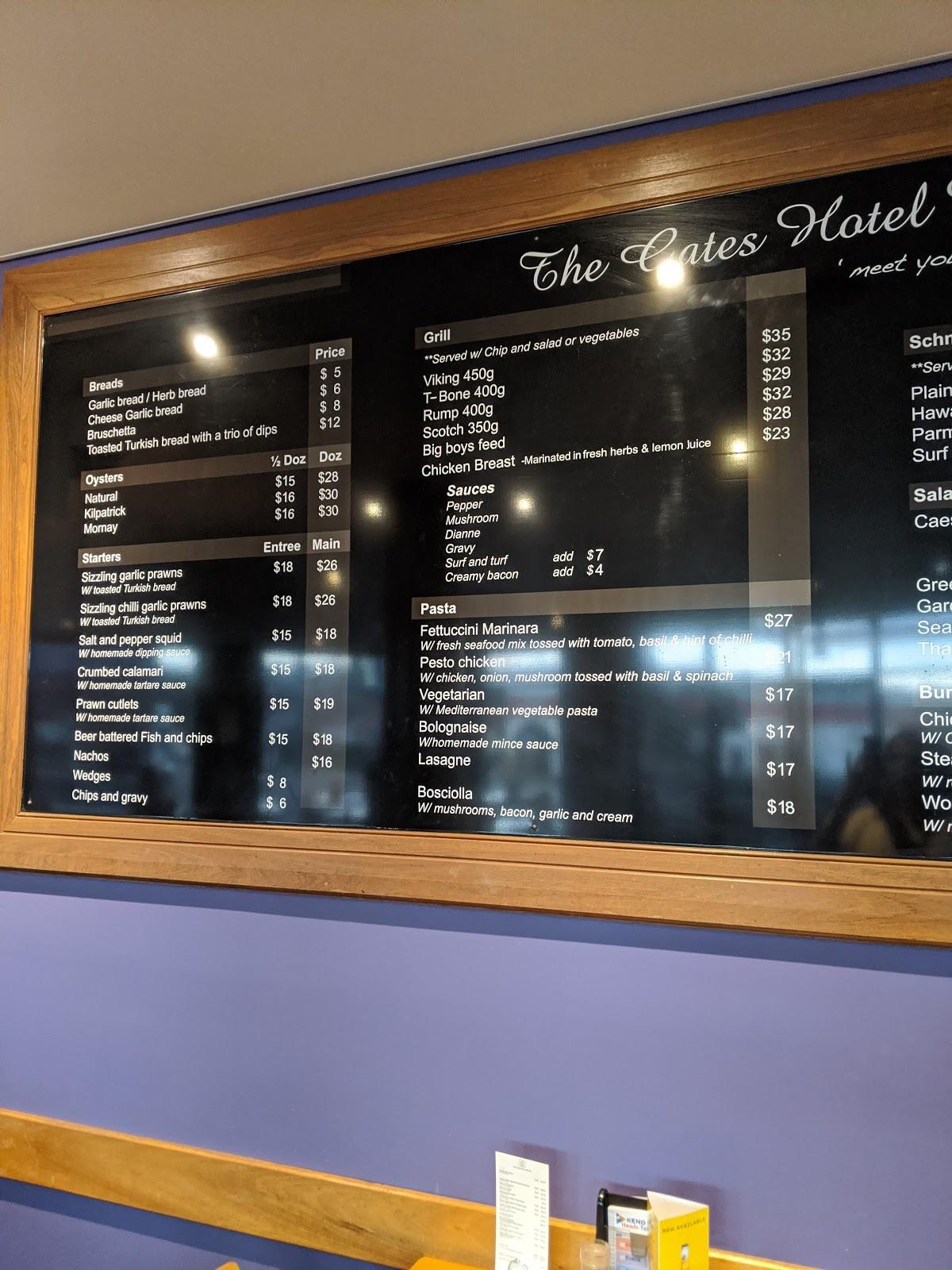 Menu at The Gates Hotel pub & bar, Adamstown